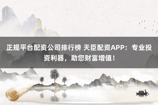 正规平台配资公司排行榜 天臣配资APP:专业投资利器,助您财富增值!