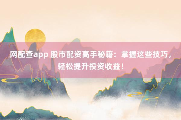 网配查app 股市配资高手秘籍：掌握这些技巧，轻松提升投资收益！